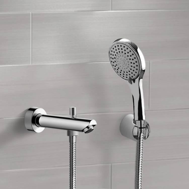 Remer TDH03 Chrome Wall Mounted Tub Spout Kit with Hand Shower